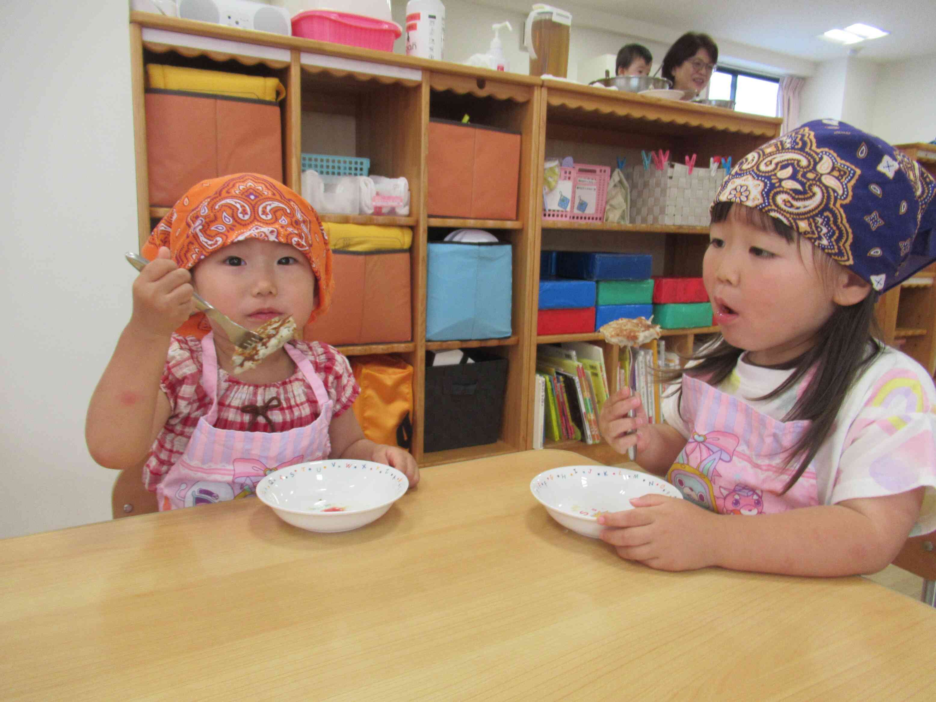 「いただきます」 できたてを食べました。