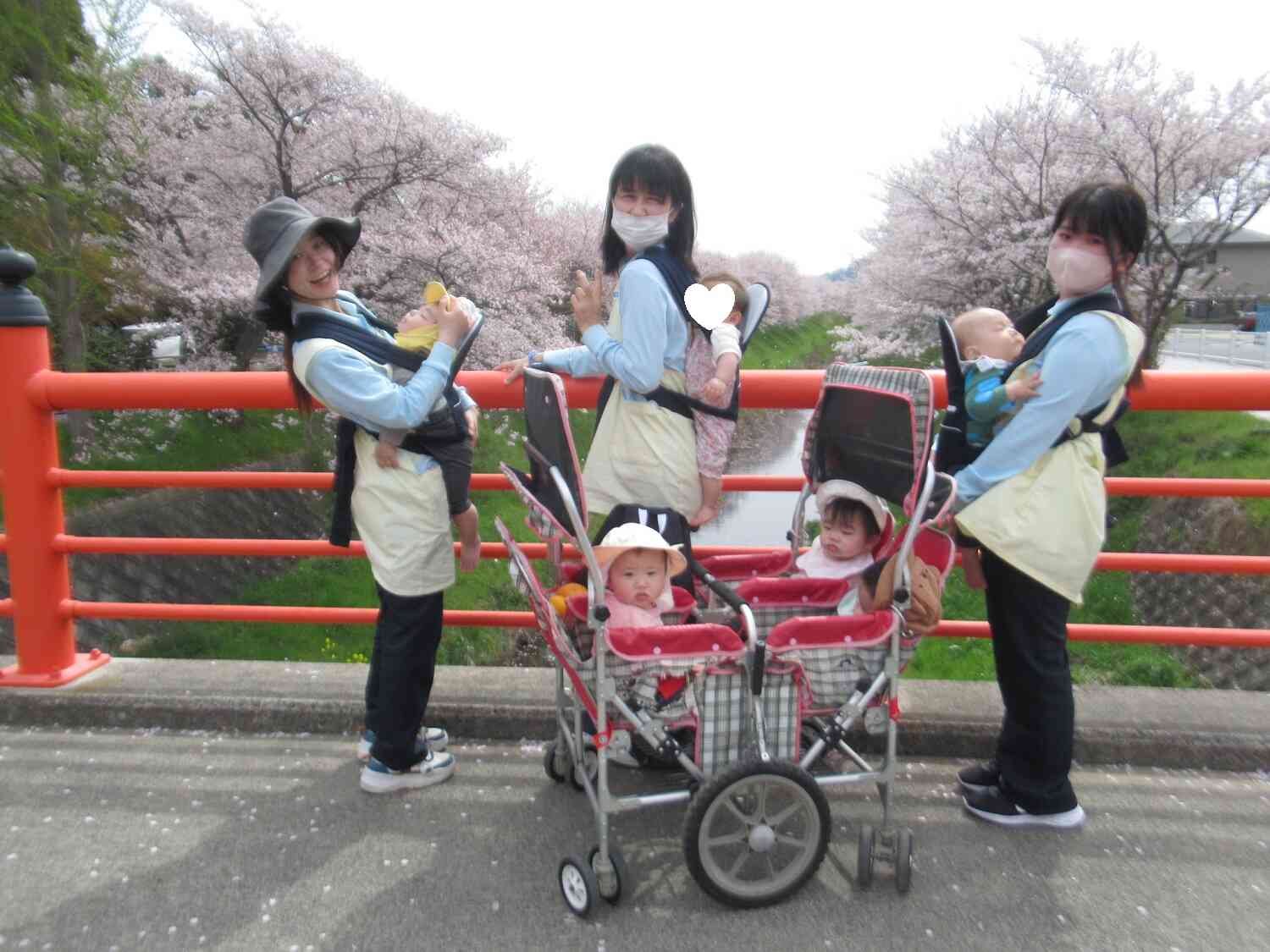 菌神社の桜並木でハイチーズ！！これから一年、楽しく過ごそうね！