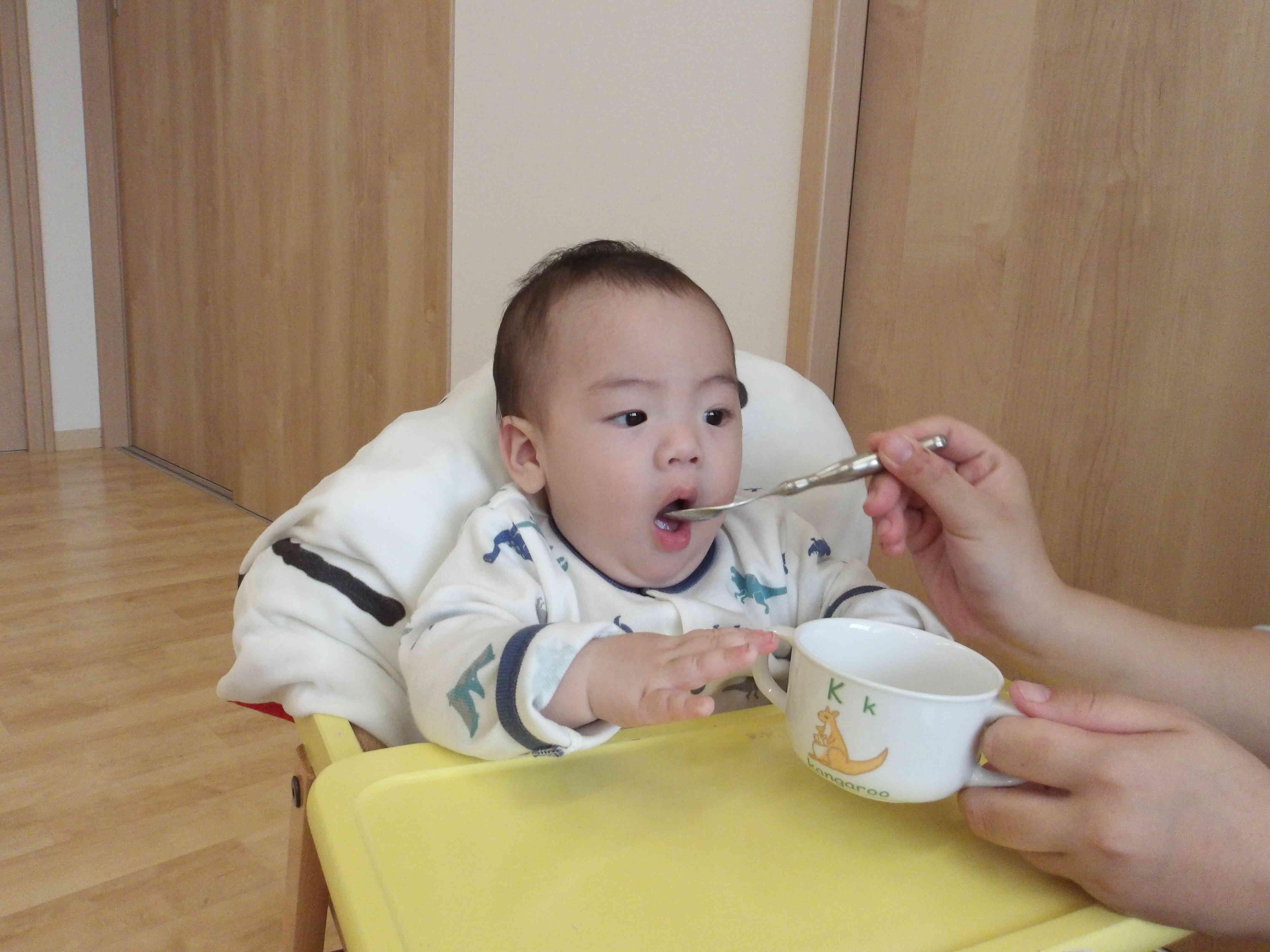 離乳食がはじまったよ♪ぱくぱく美味しいね♡