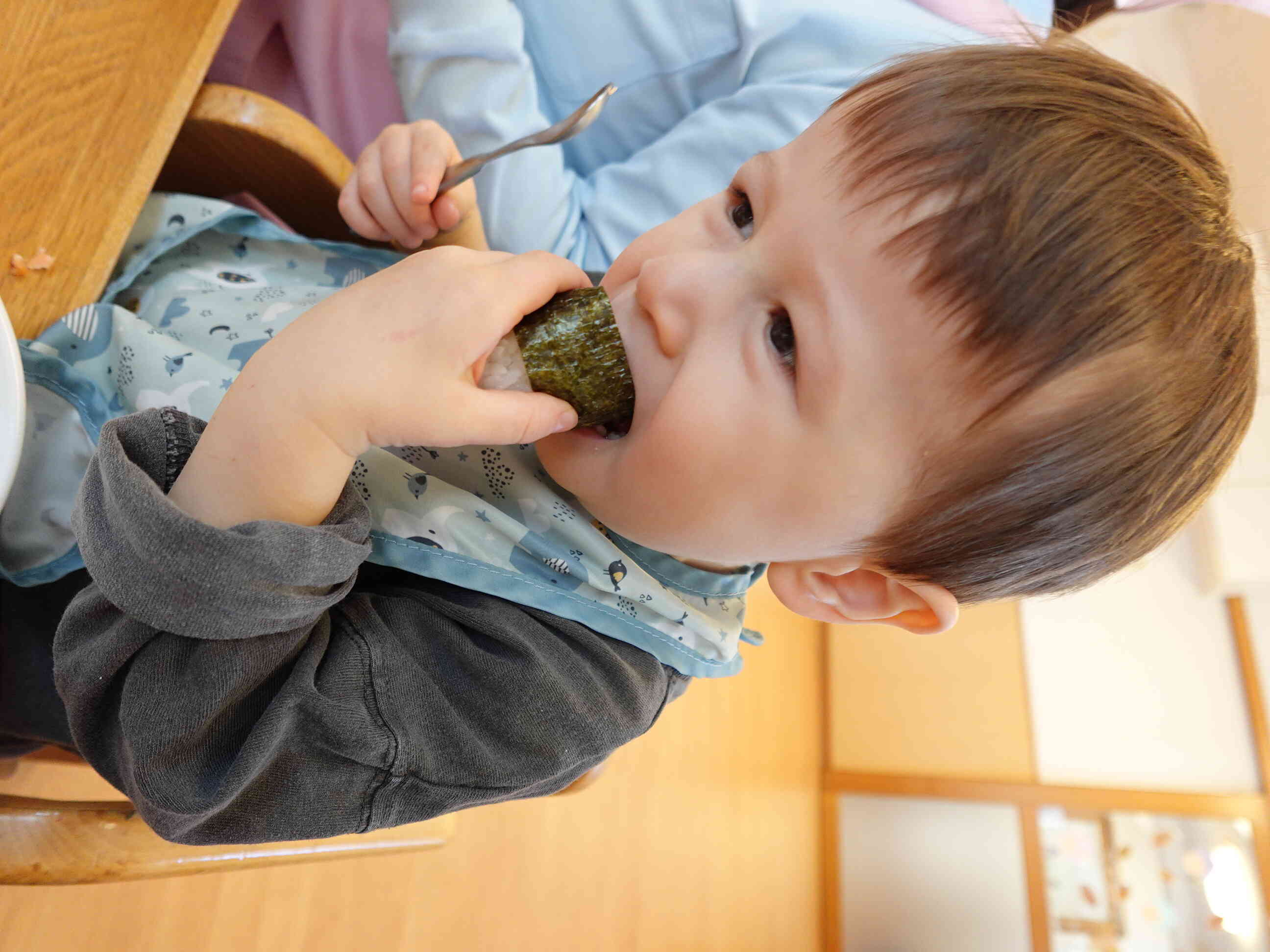 のりを巻いておにぎりにしたよ