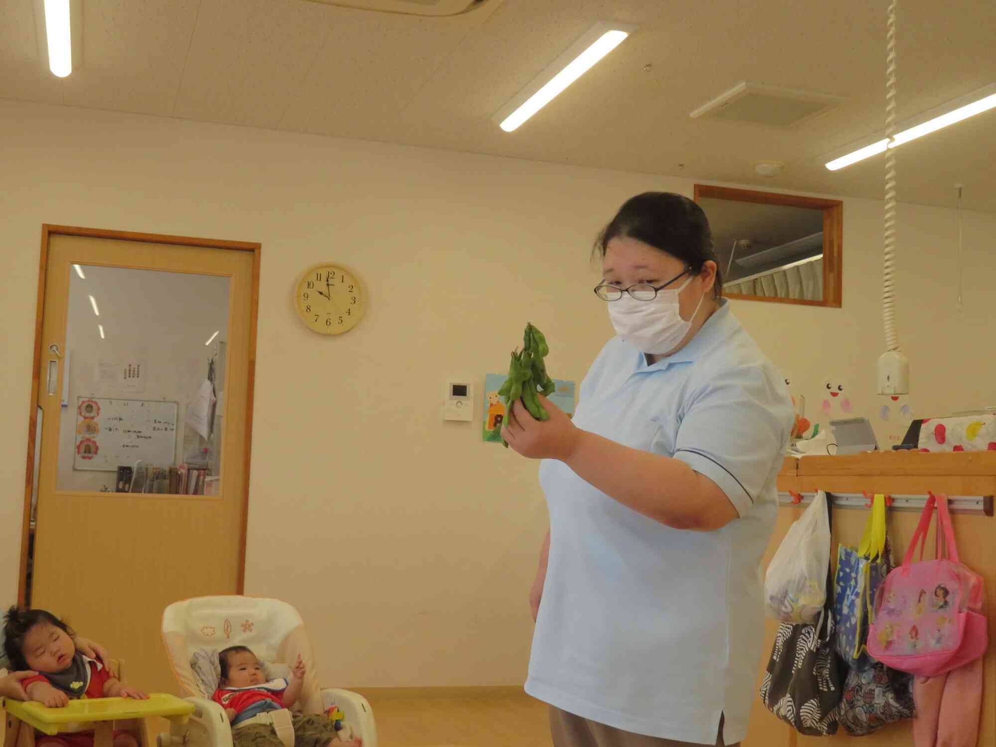 枝豆って枝にぶら下がっているんだね！