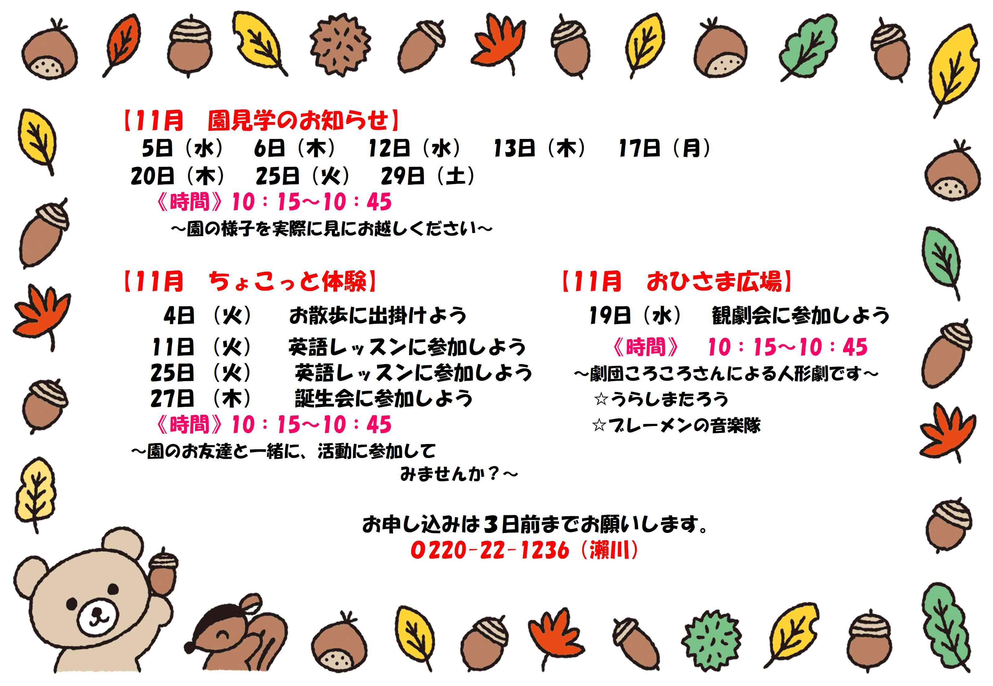11月の園見学・おひさま広場・ちょこっと体験