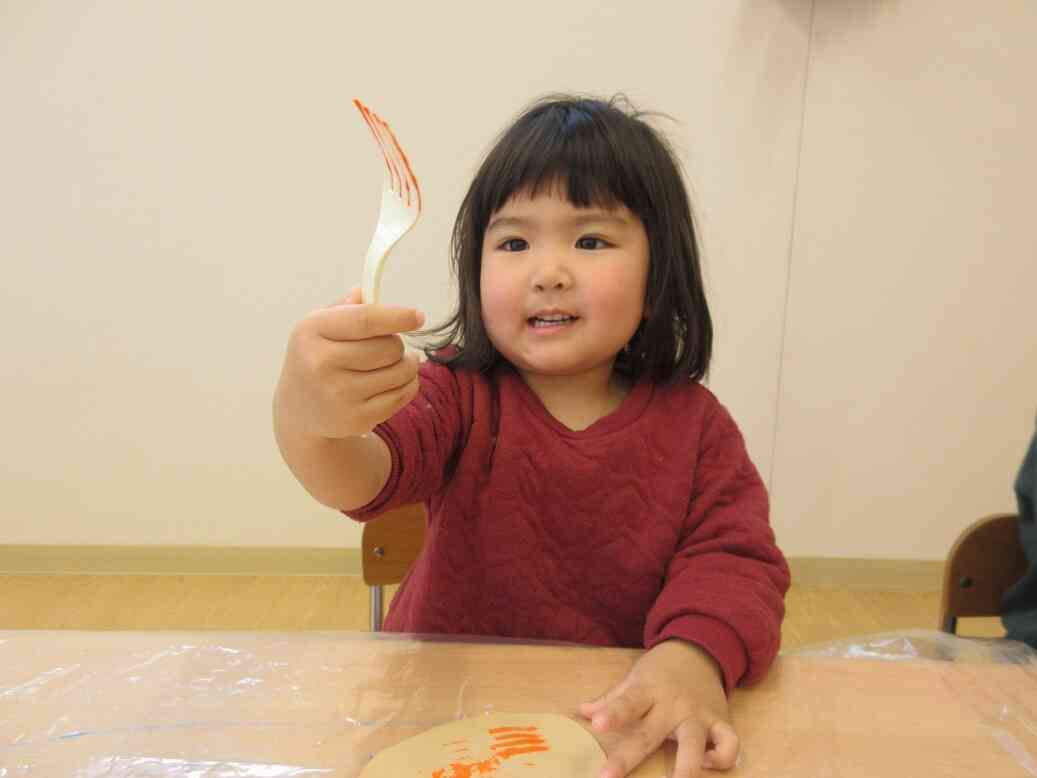 つくしのしましま模様はフォークでつけたよ！