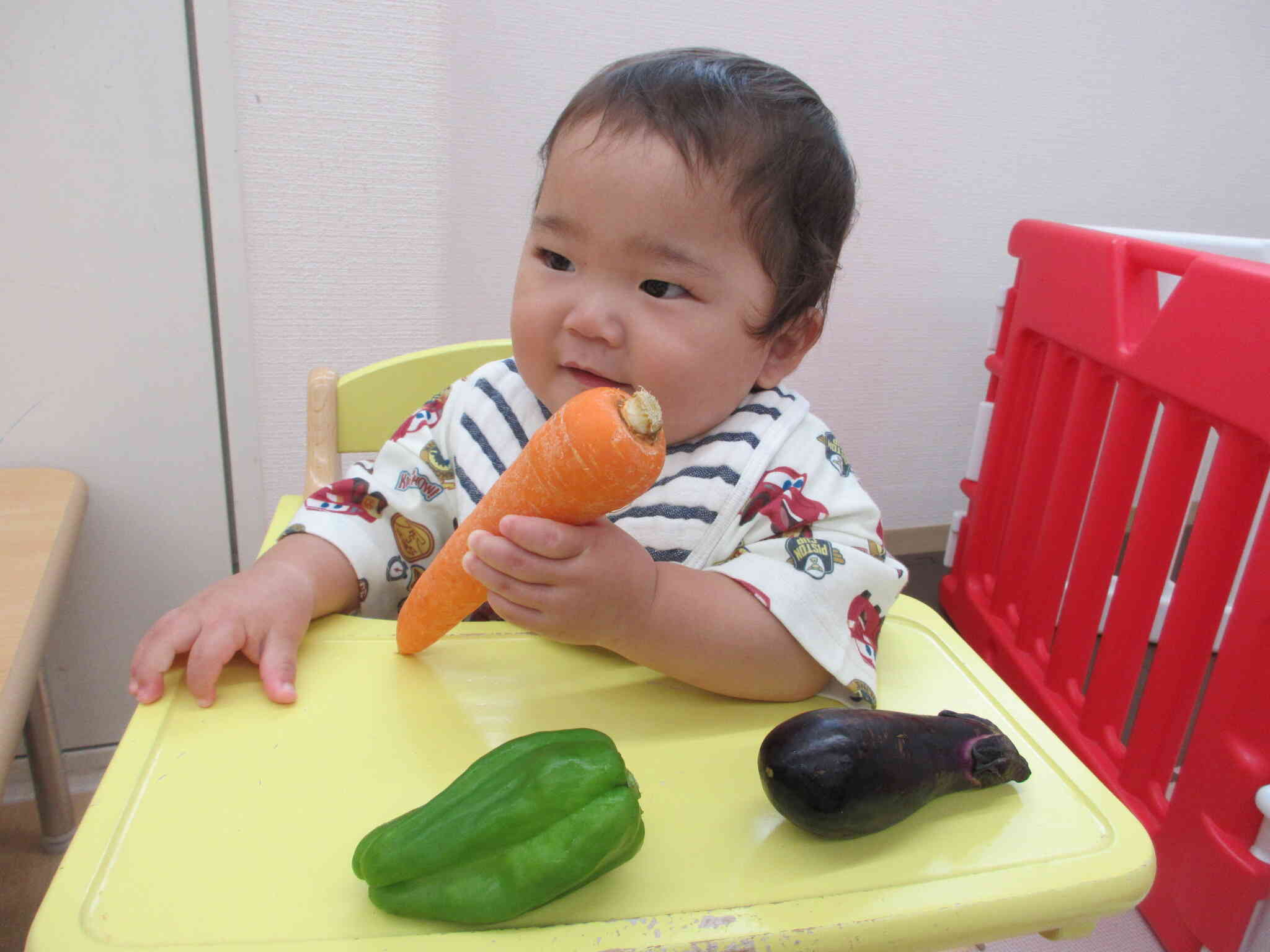 ひよこ組のお友だちも野菜にふれましょう！！