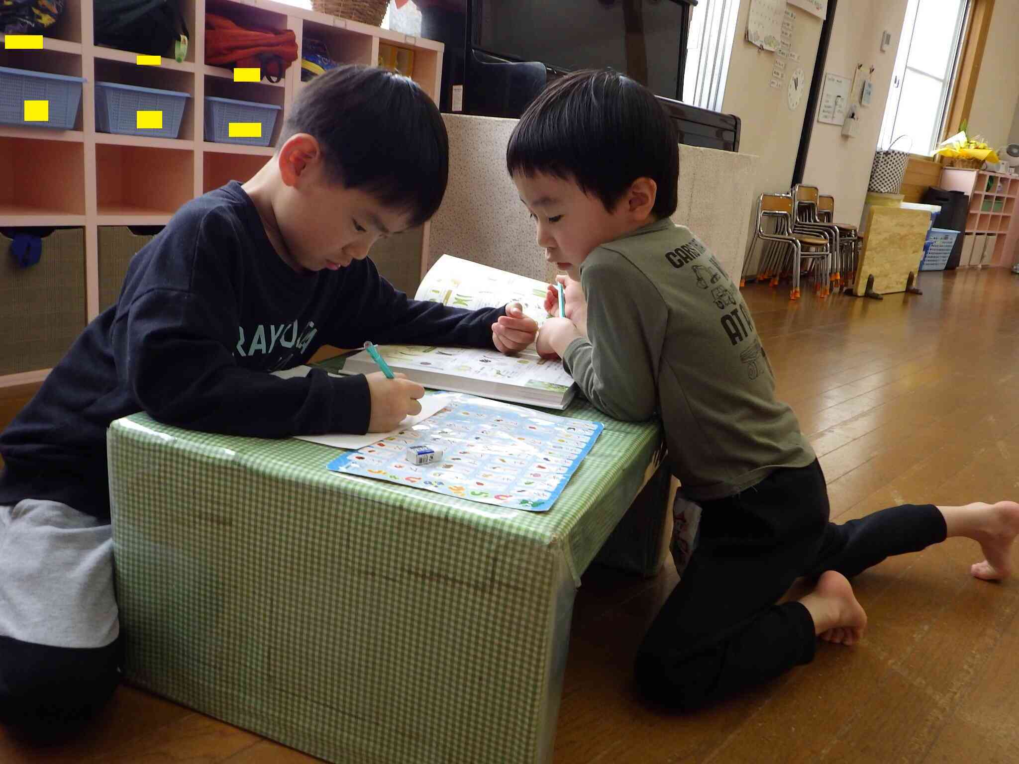 『野菜の名前を調べ中』図鑑とにらめっこしながら、どんな野菜があるのかを調べています。