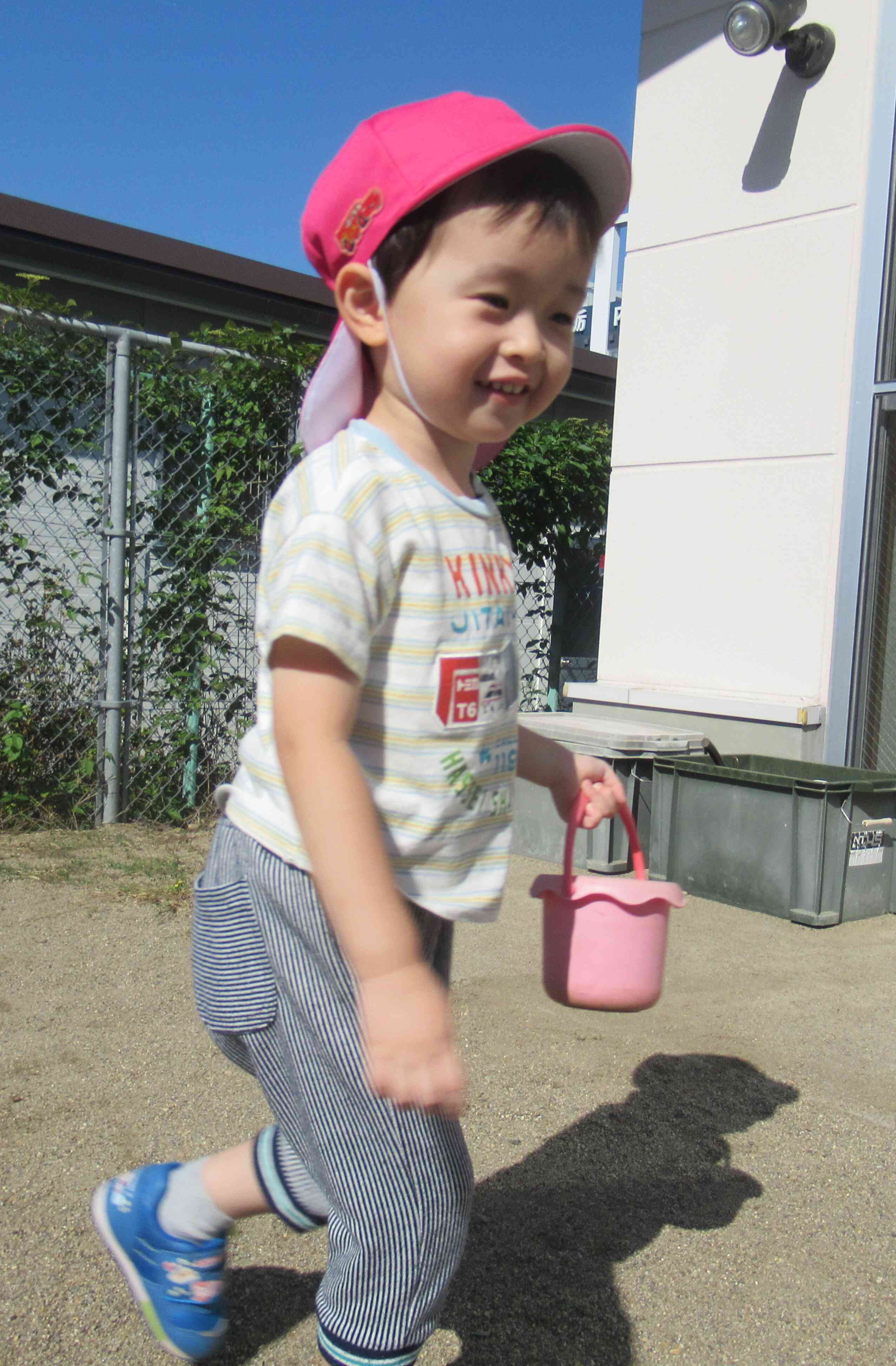 バケツに宝物を入れて、お散歩！