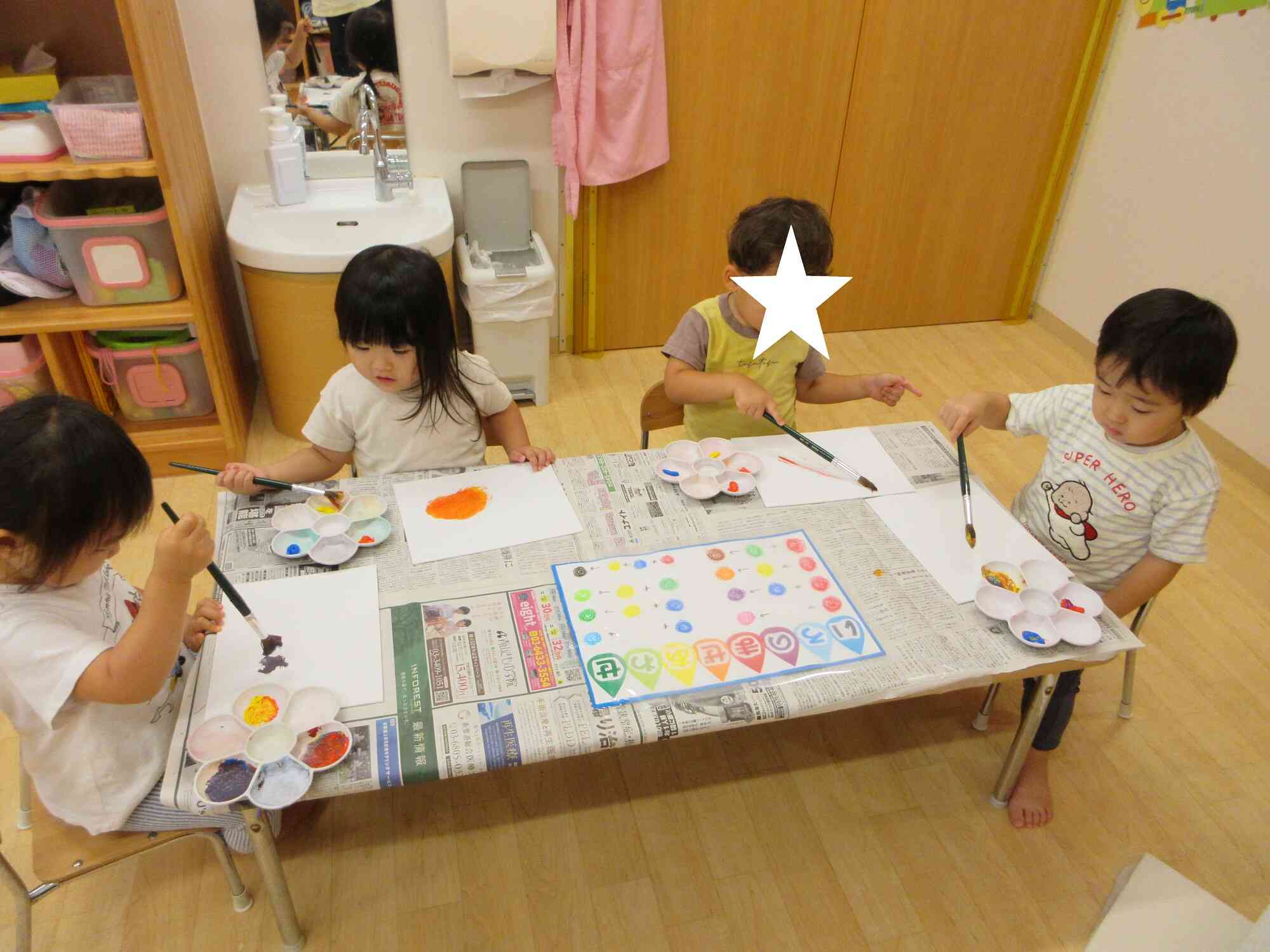 とうきょうすくわくプログラム　2歳児うさぎ組　「色の混ぜ合わせを見てみよう」