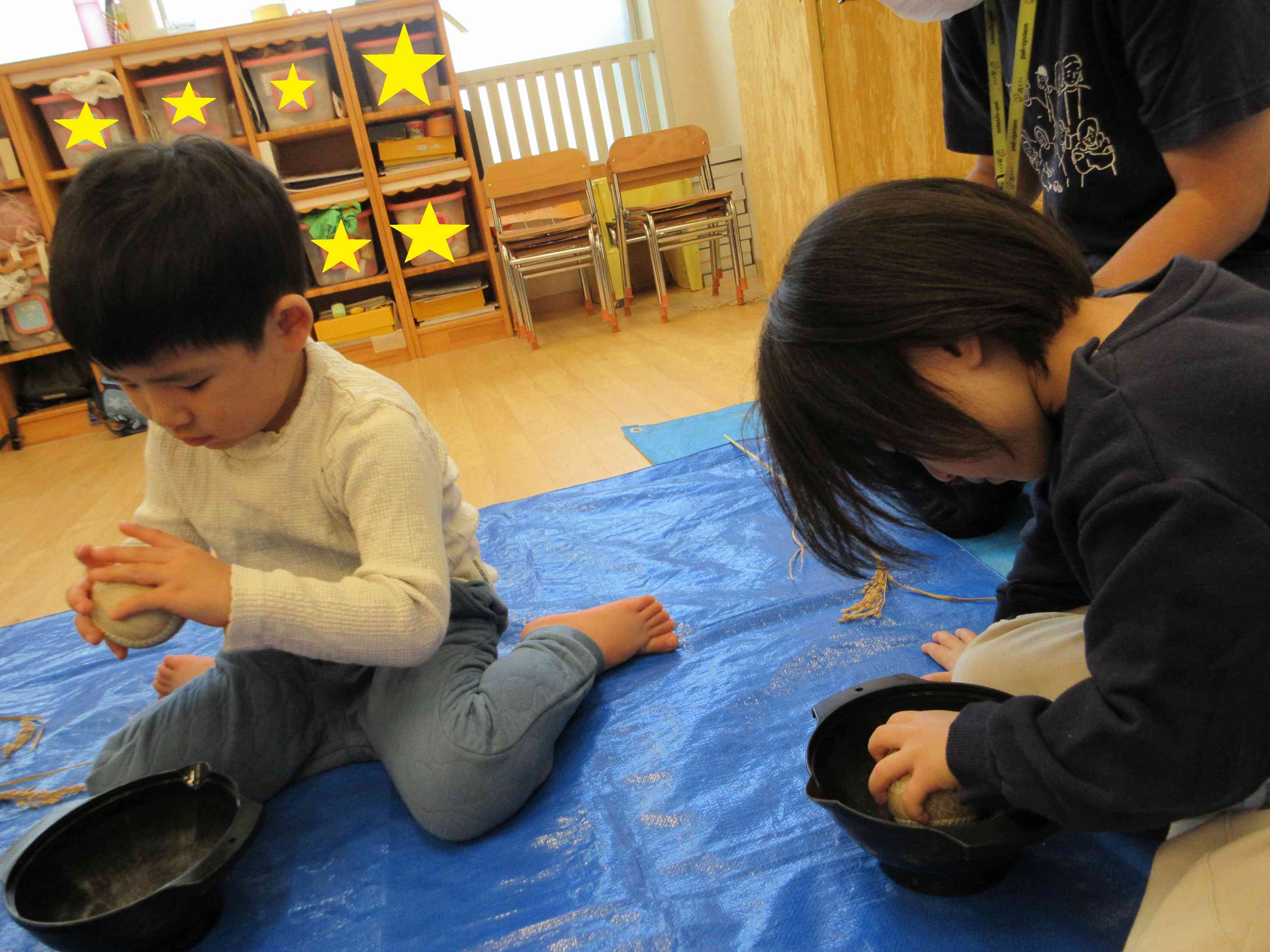 ボールでグルグル籾摺り