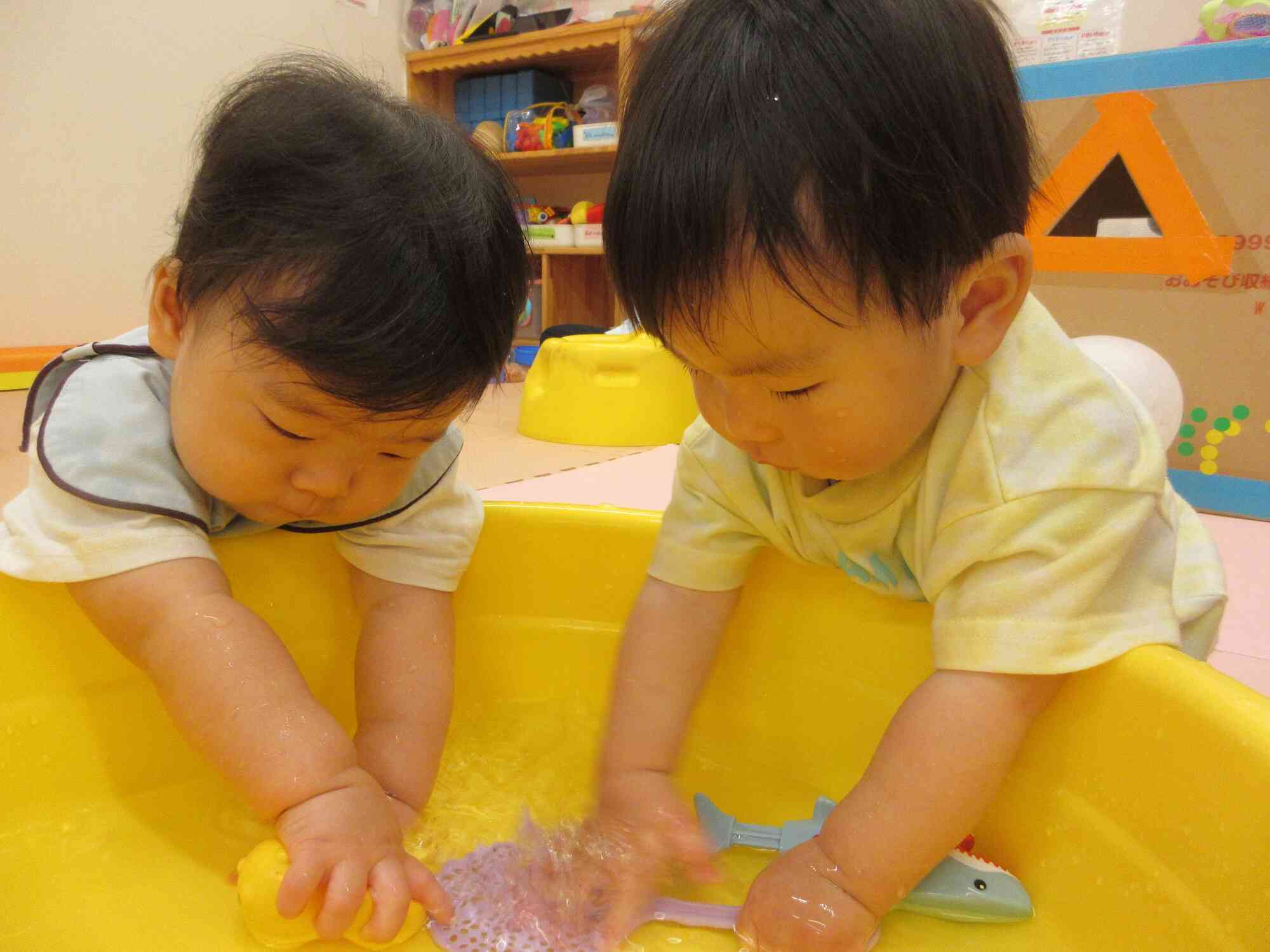 水遊びの様子★（０歳児ひよこ組）