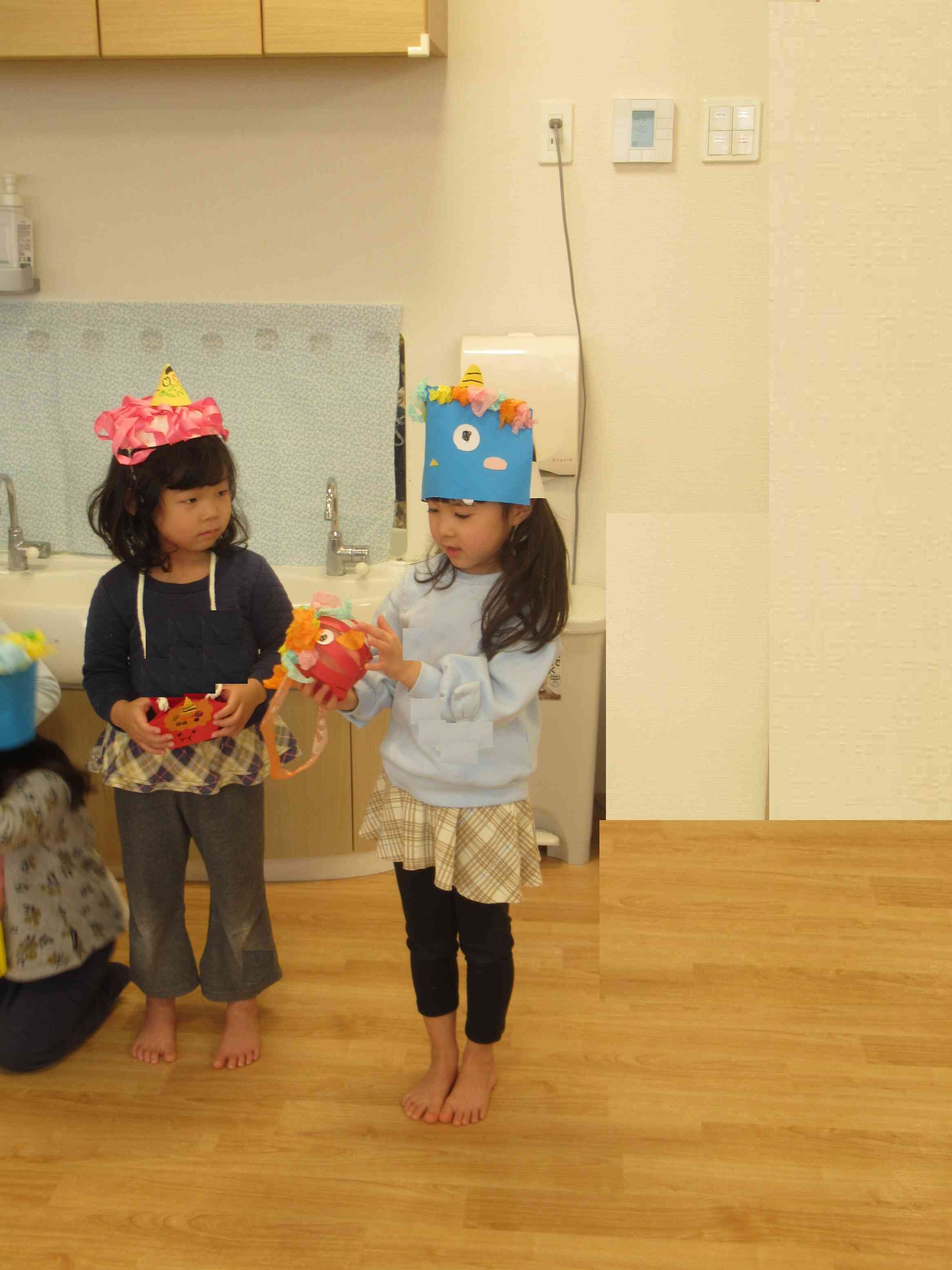 鬼のお面、豆入れ製作の発表！