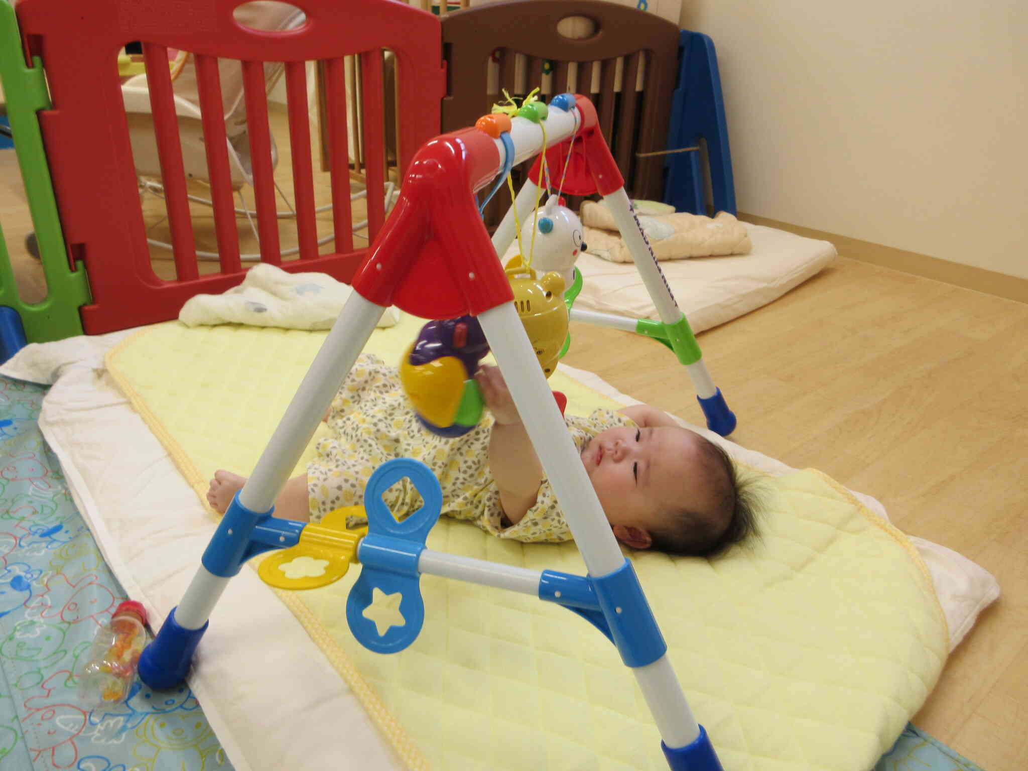 新しいお友だちが入り賑やかになりました。ひよこ組（０歳児）