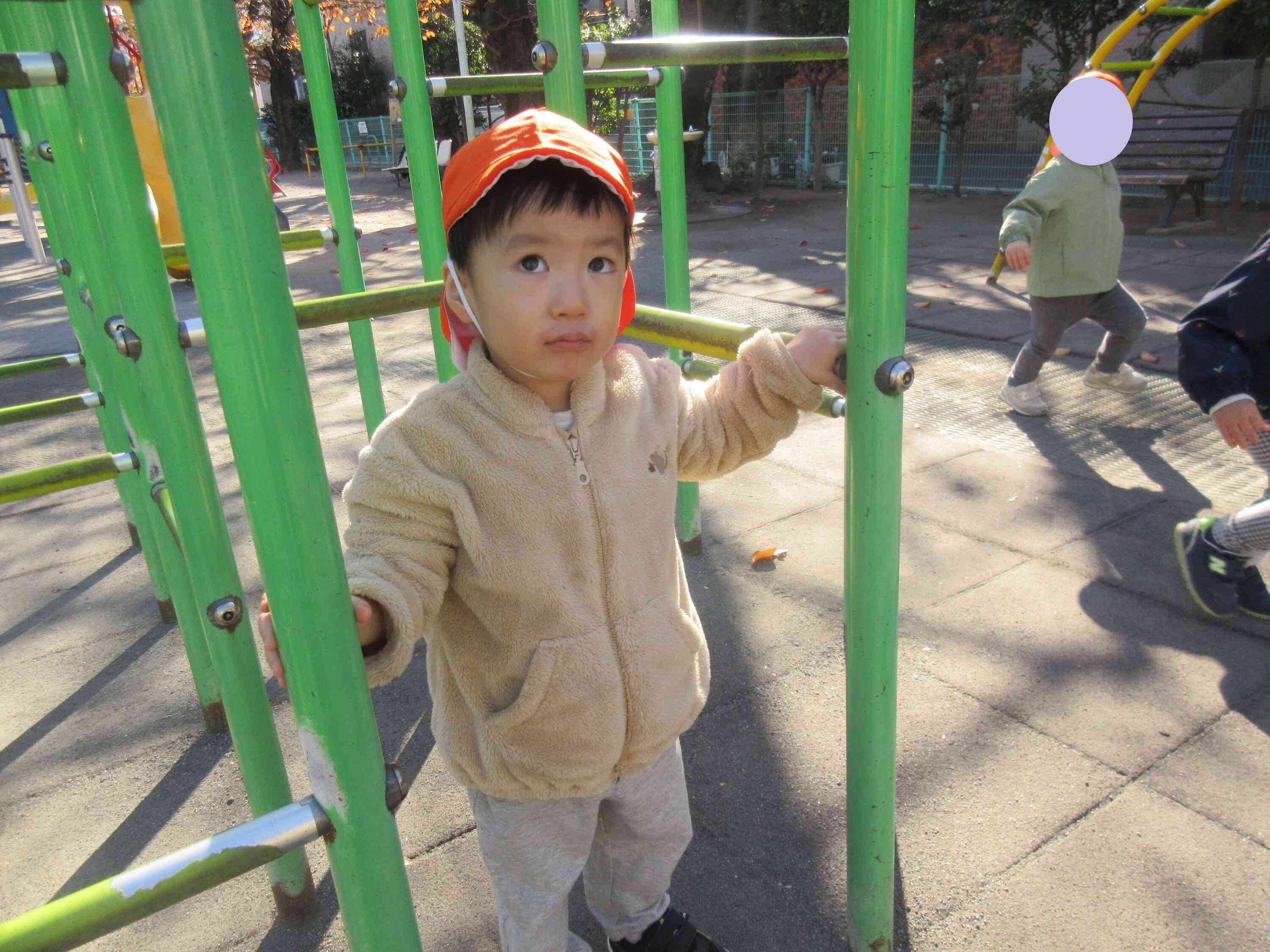 ジャングルジムから「いらっしゃいませ♪」