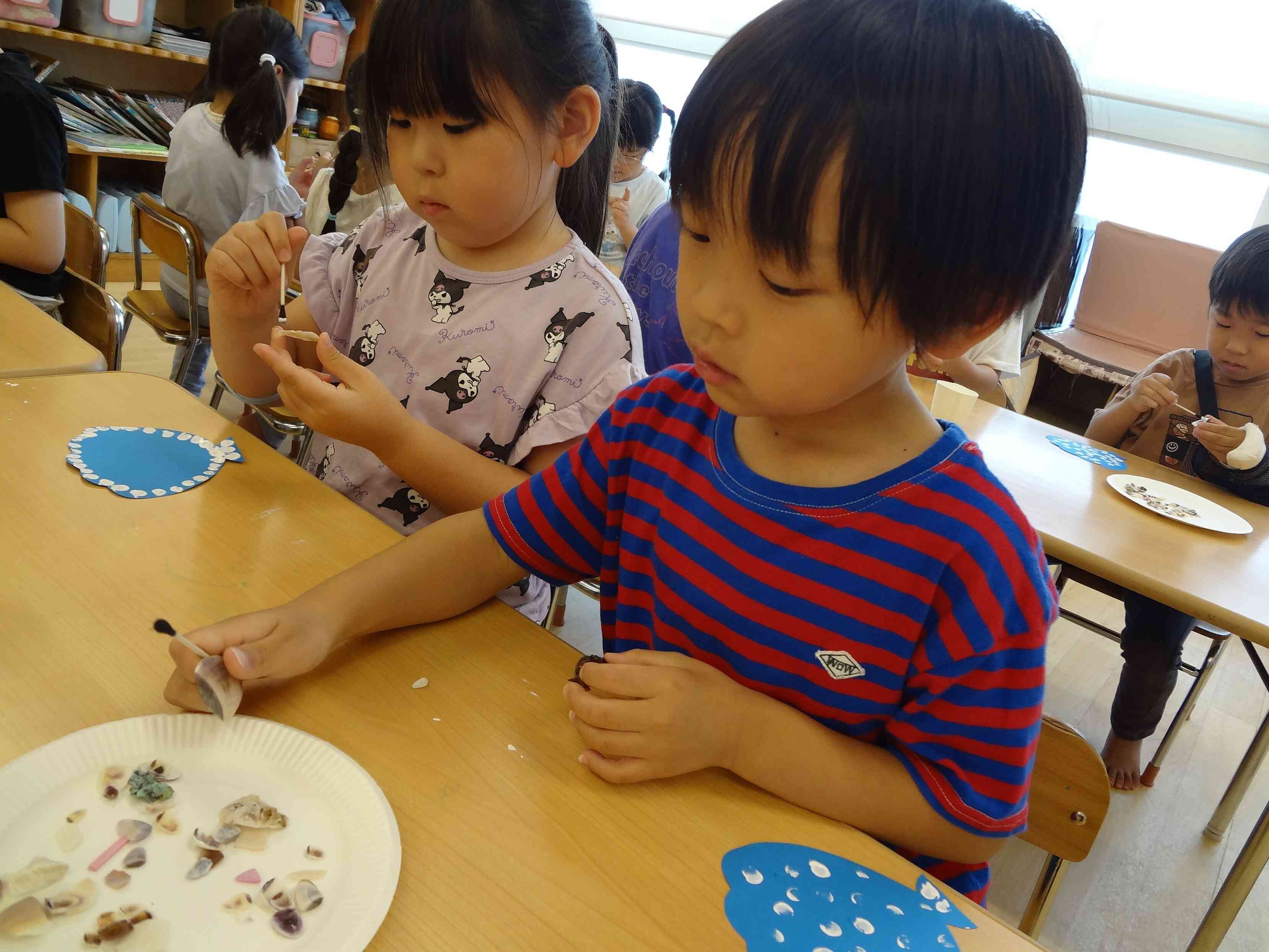 打ち出の小槌　貝殻 貝殻で製作をしました｜ニチイキッズ湘南鵠沼保育園｜ニチイキッズ