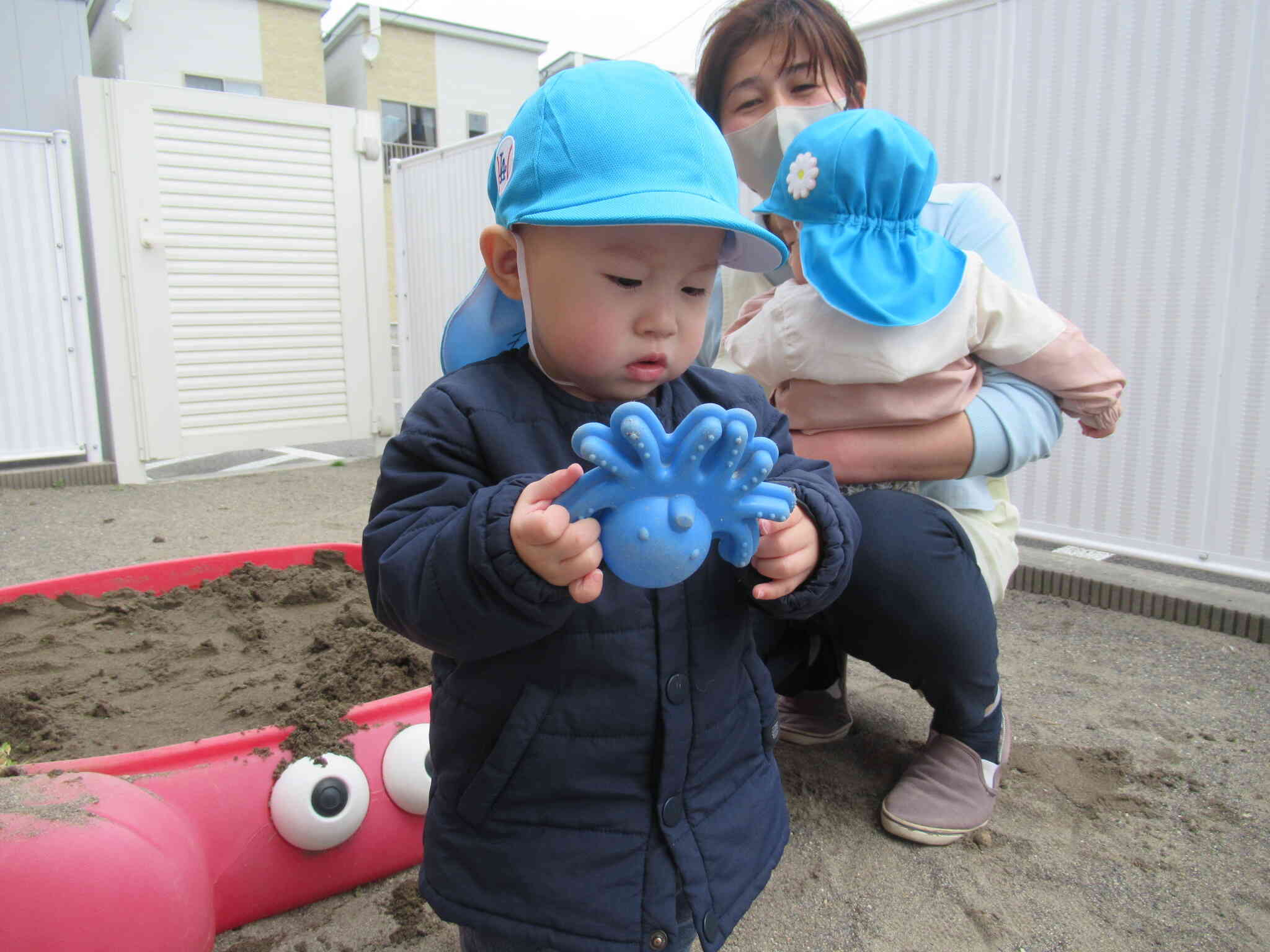これなぁに？と興味津々で見つめてます。