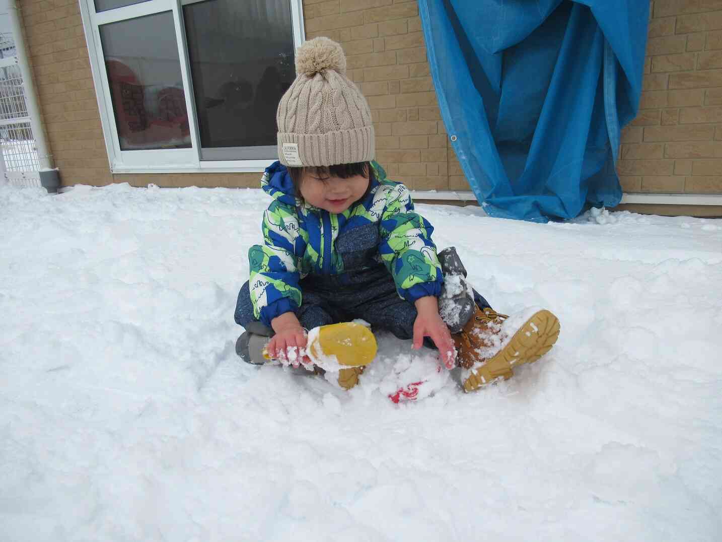 冷たい雪も大丈夫。お魚の型抜きを楽しみました。