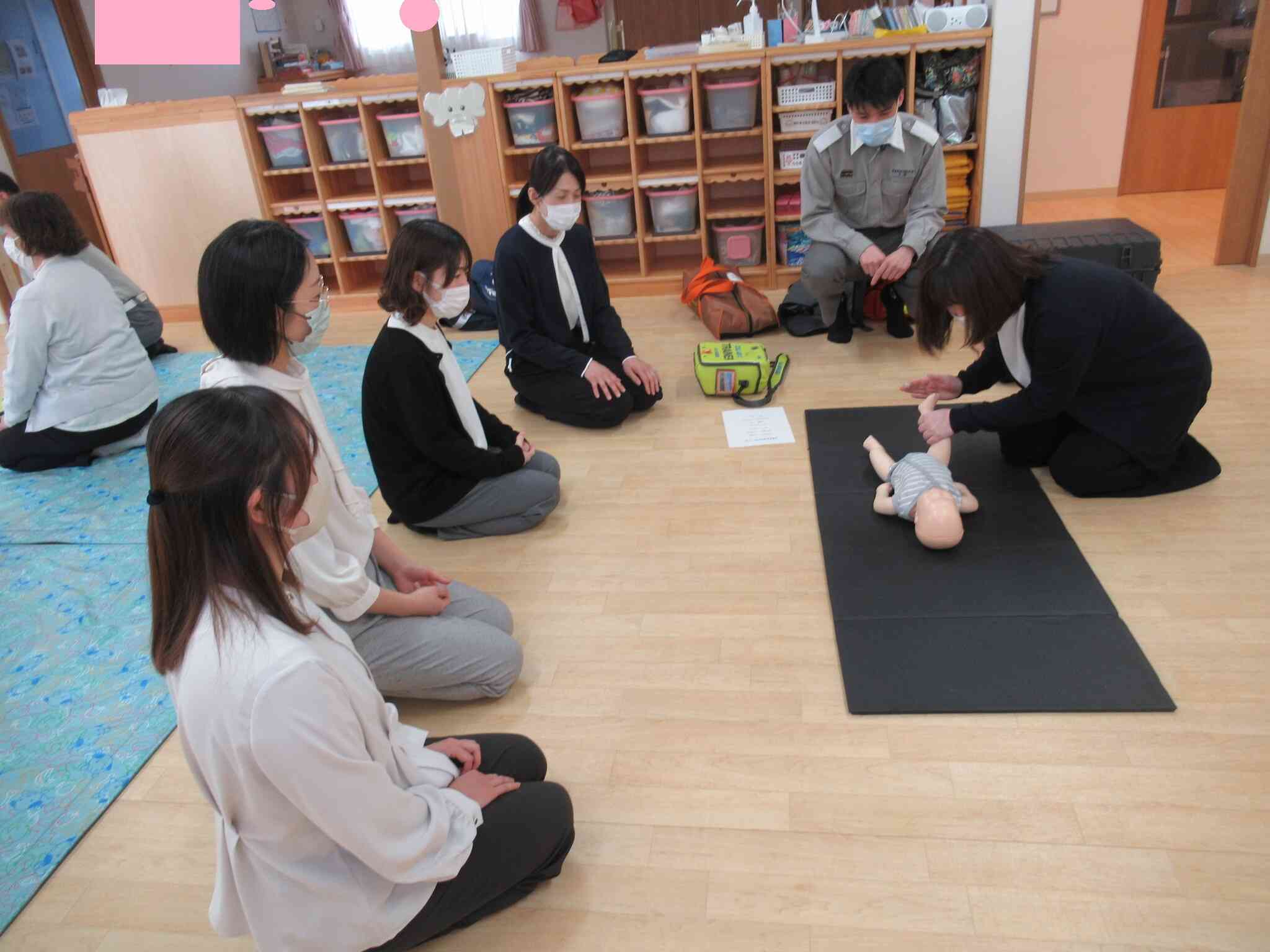 乳児の心肺蘇生法を教えてもらいました。