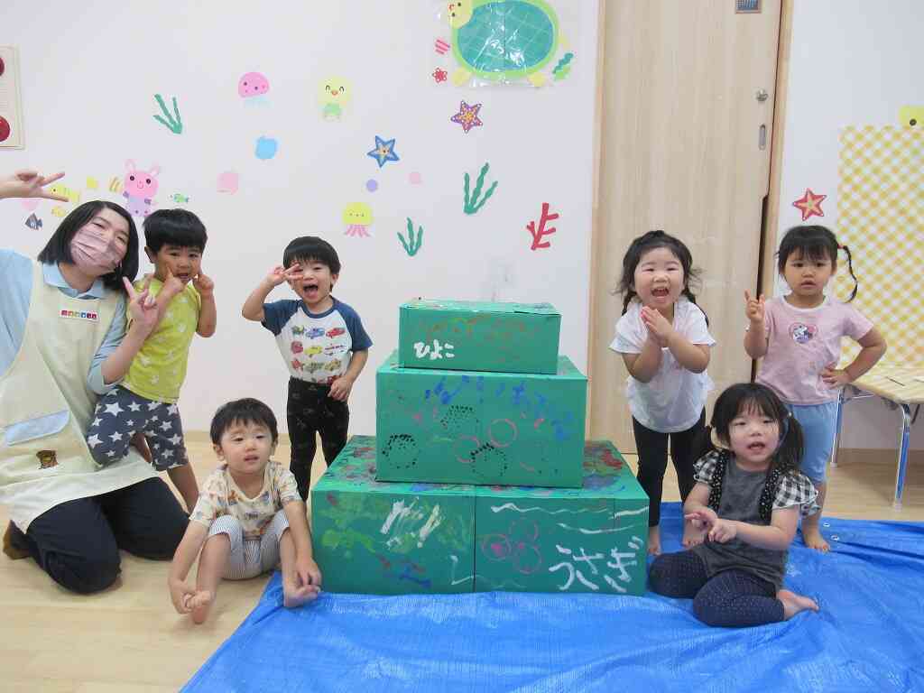 かんせーい!!素敵なおみこしが完成したので夏祭りごっこが楽しみです☆