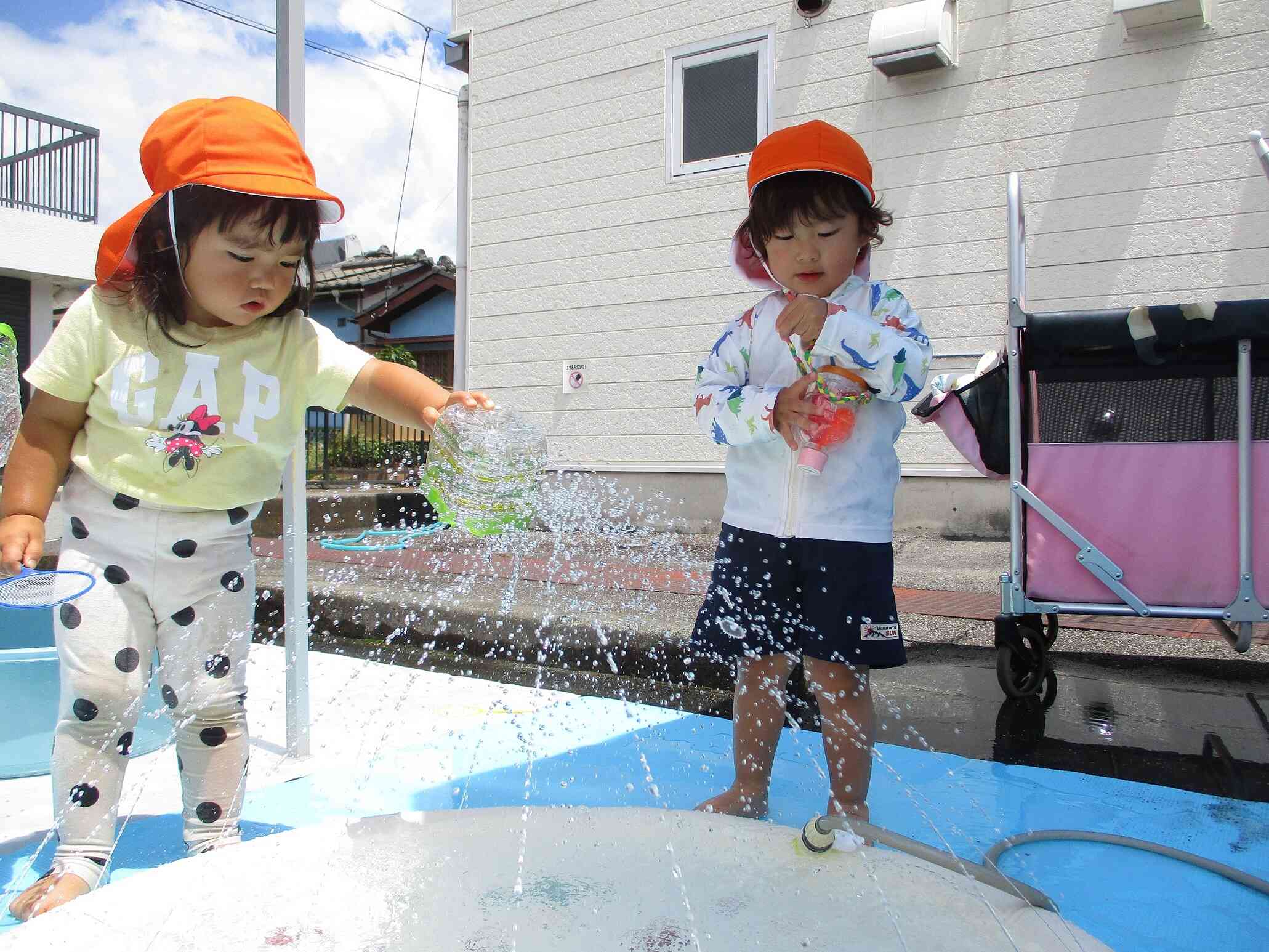 夏が来た！　青い空に入道雲、お水がキラキラです。