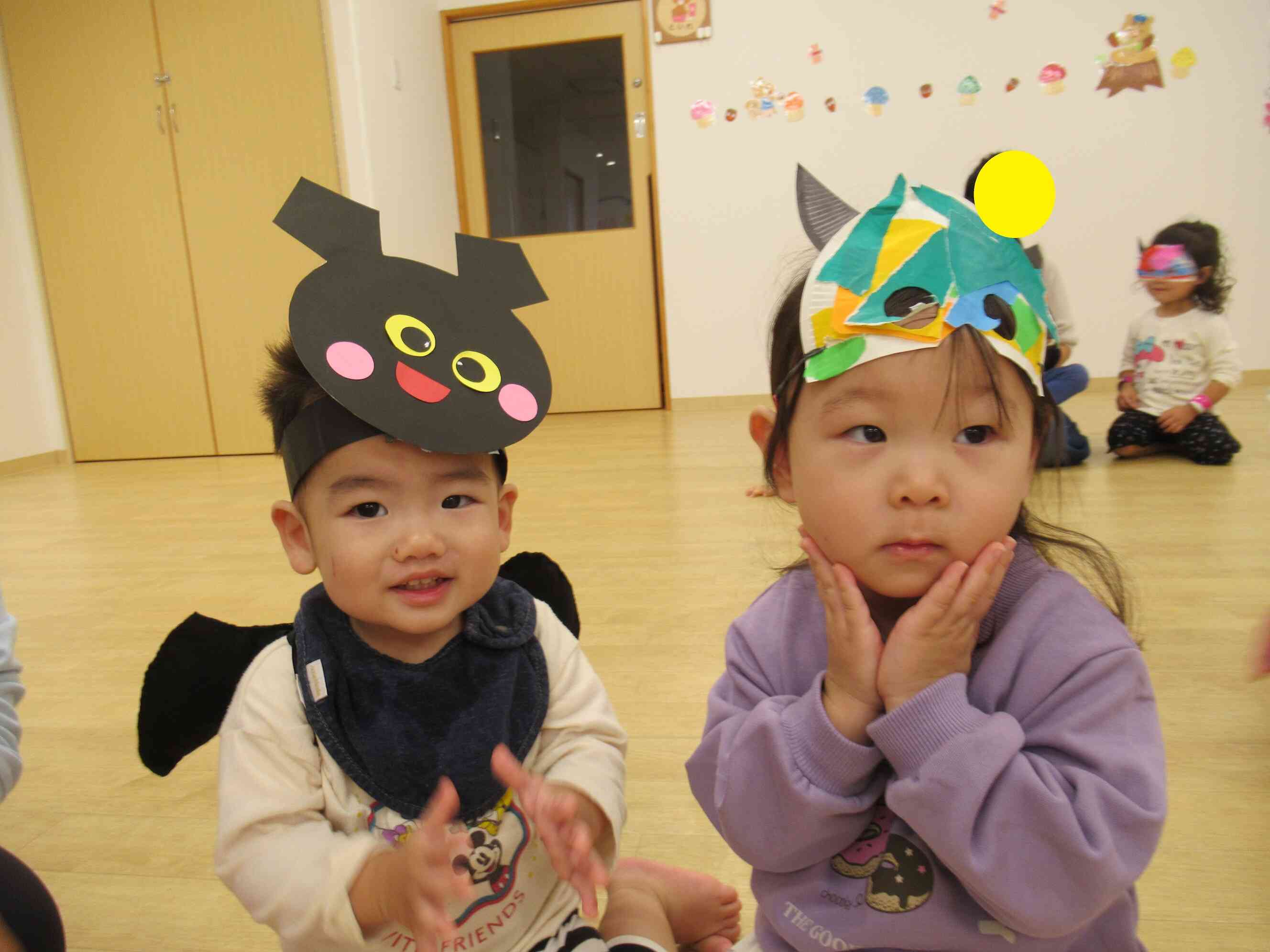 みんなの手作りお面、かわいいね