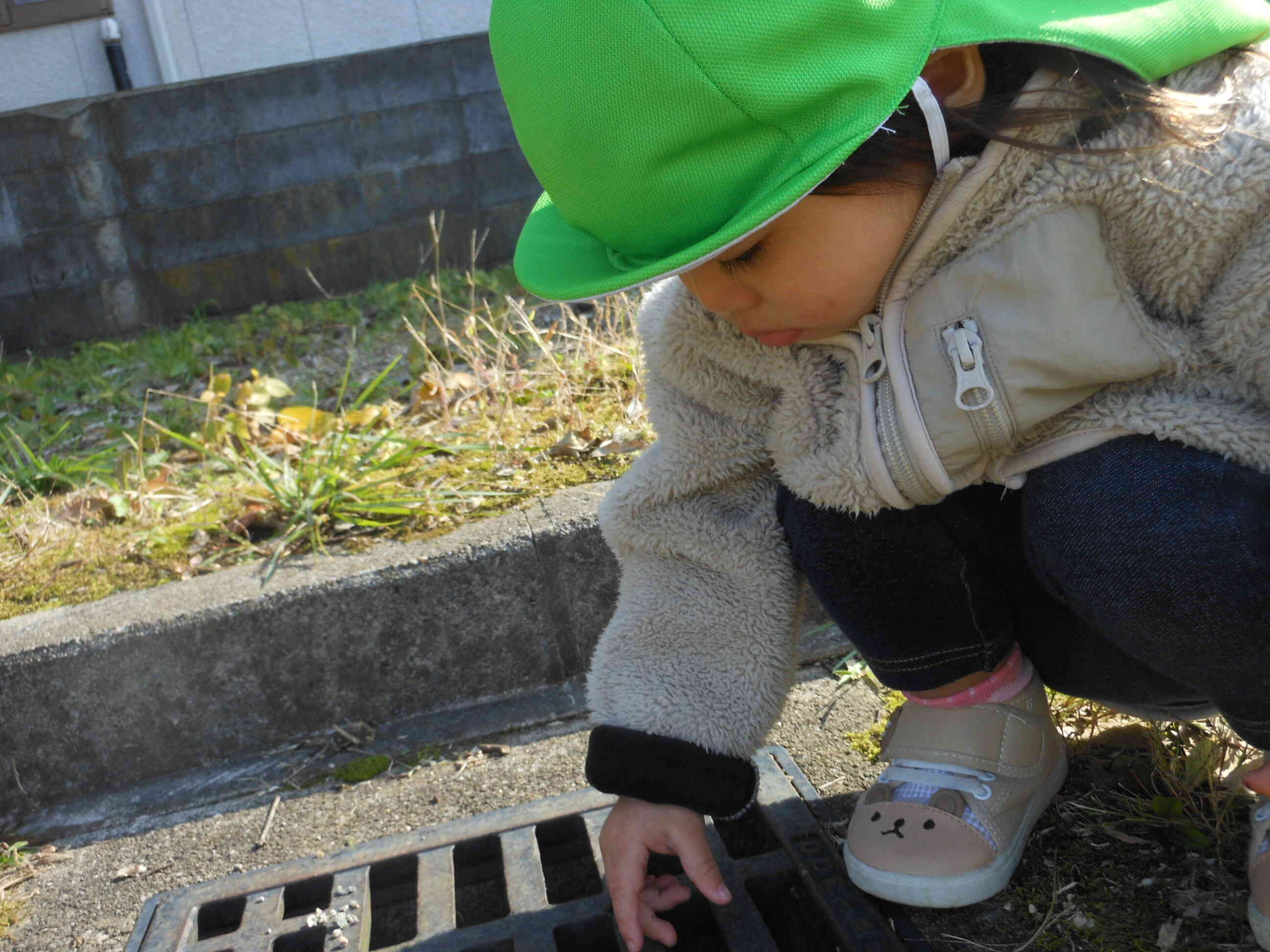 どんぐりを落としたら、ポチャンって音が聞こえて面白いなー！