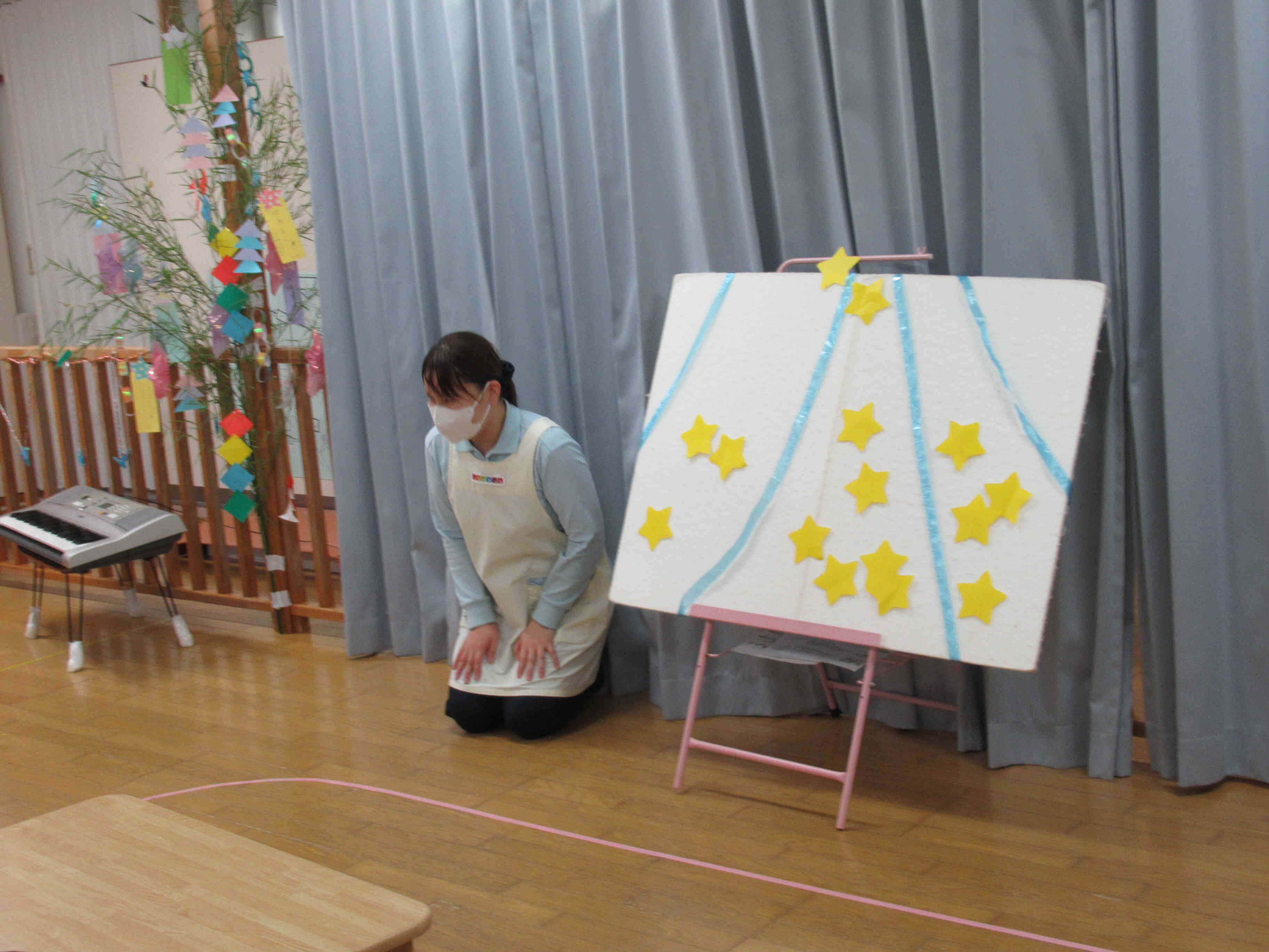 みんなが貼ってくれたお星さまのおかけで、きれいな天の川の完成！