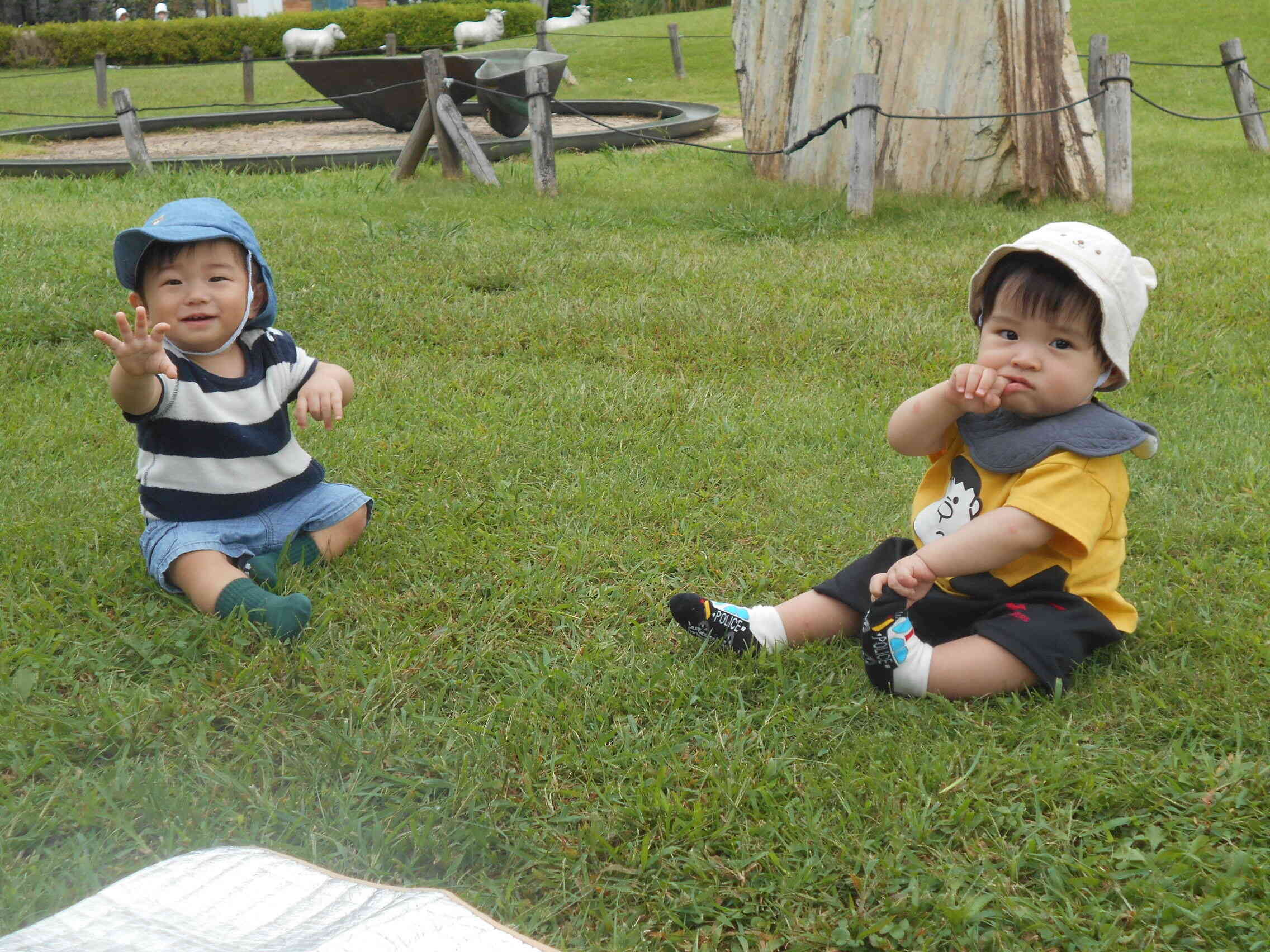 0歳児（うさぎ組）戸外遊びの様子