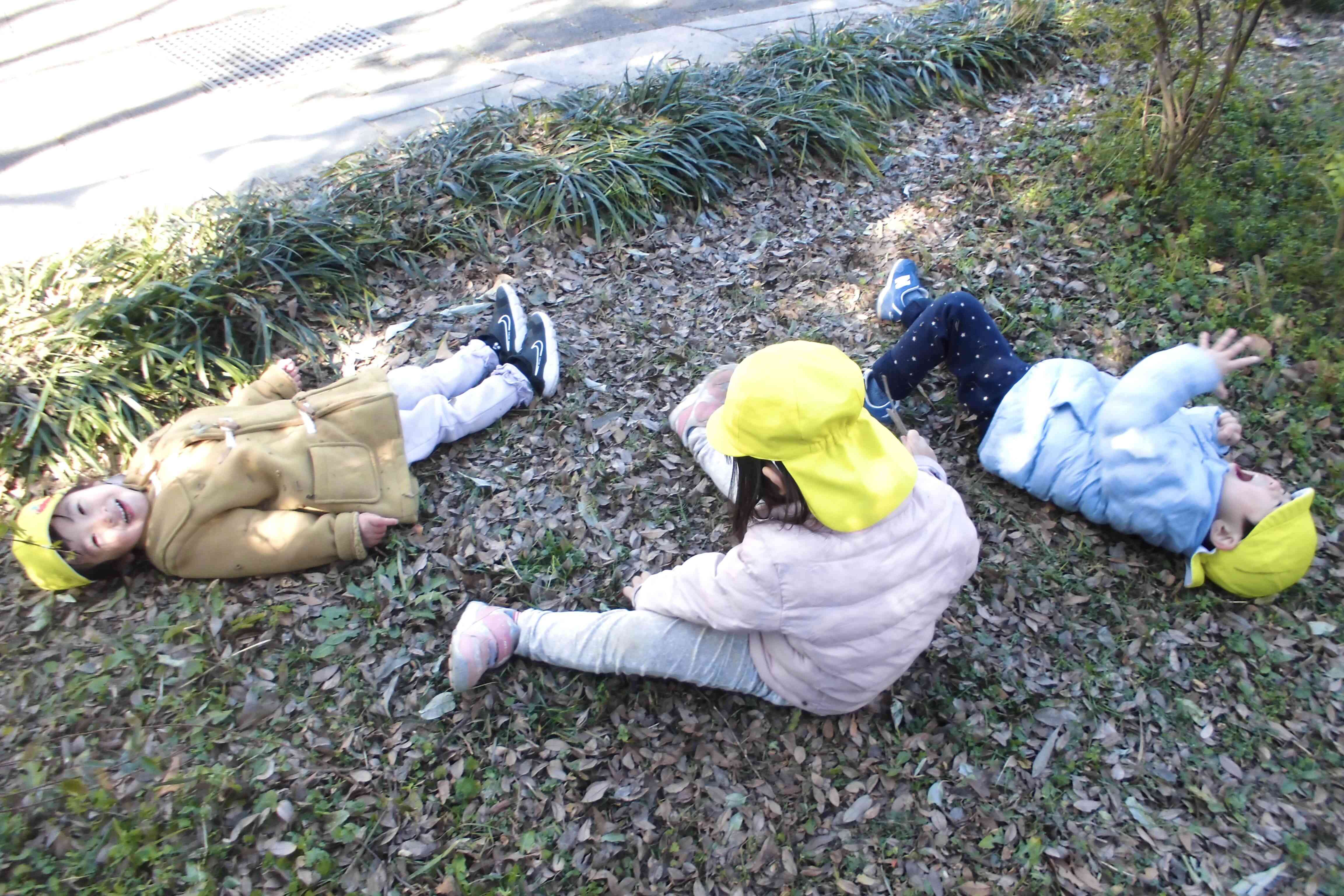 落ち葉のお布団に寝転がってみました♪