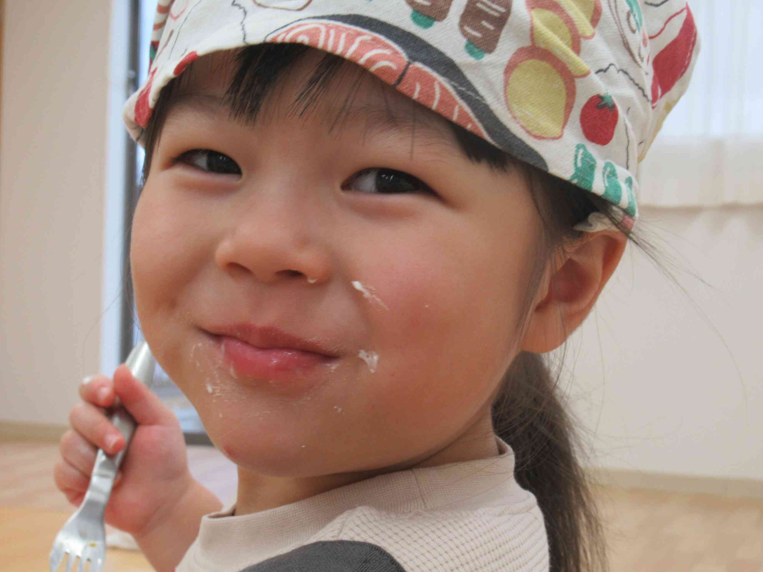 ほっぺについちゃった。