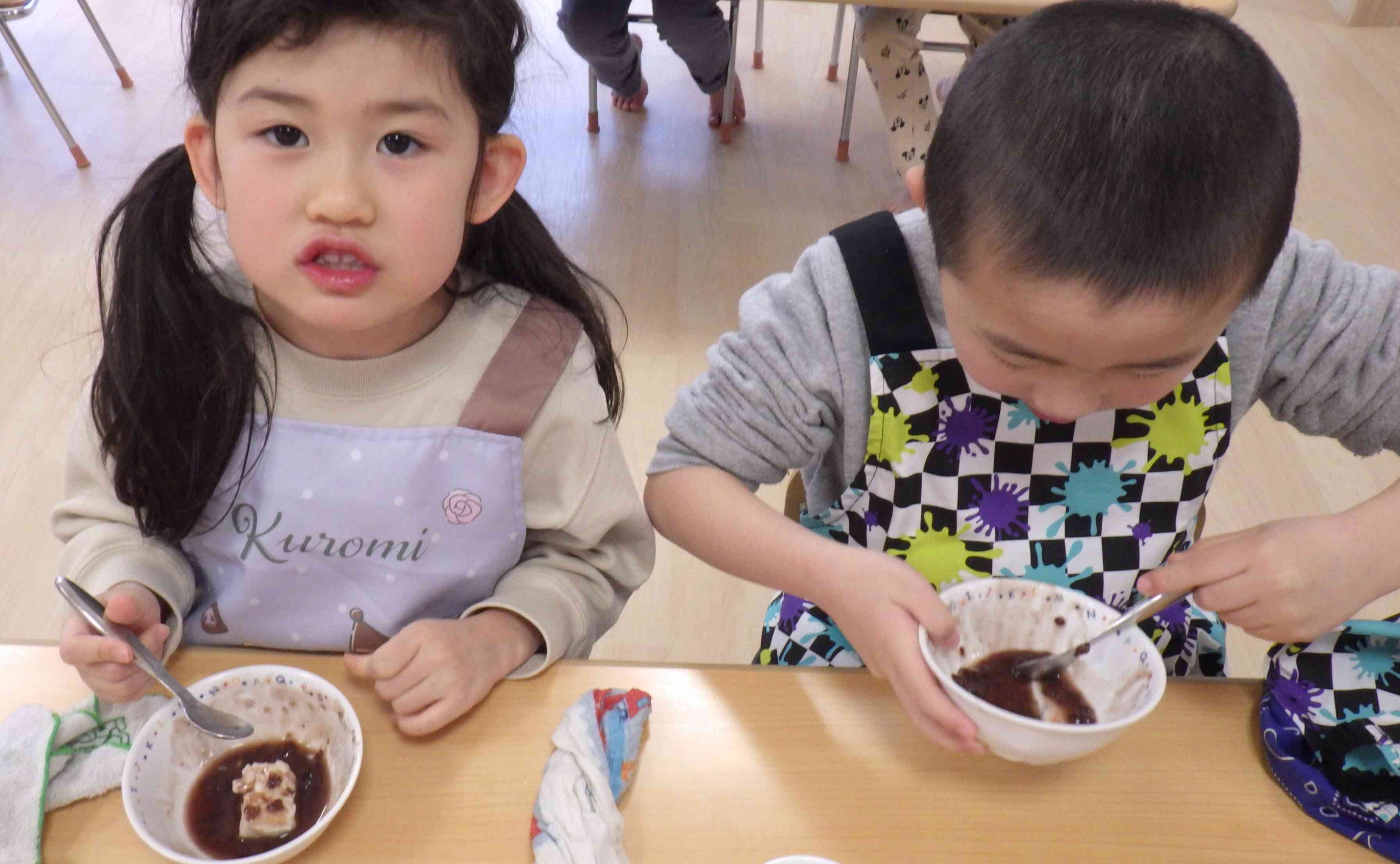 おかわりをして『こしあん』『つぶあん』の食べ比べ