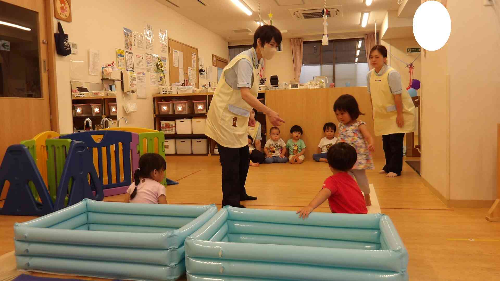 水遊びの予行練習です。