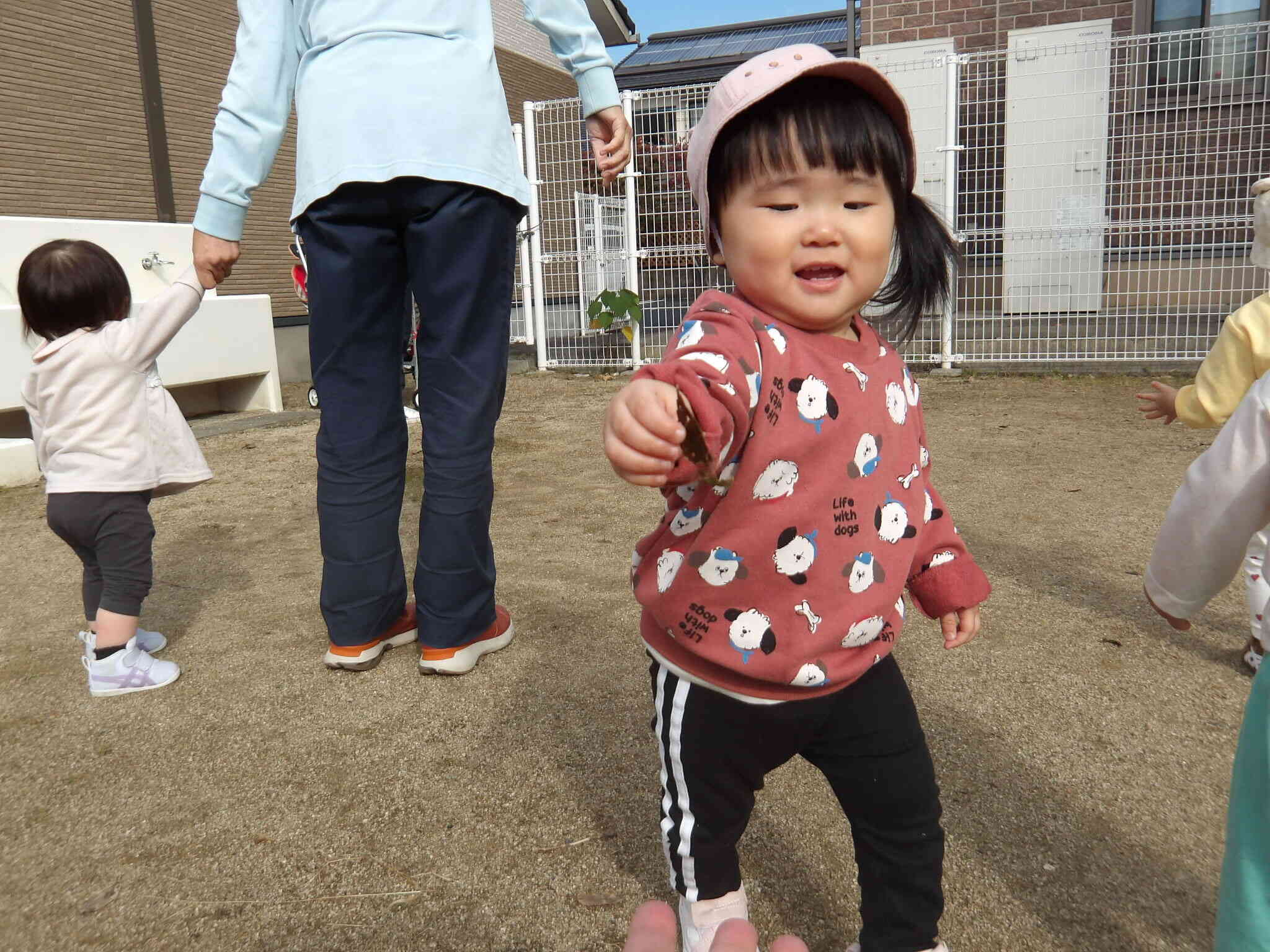 先生　見てみて。葉っぱがあったよ。