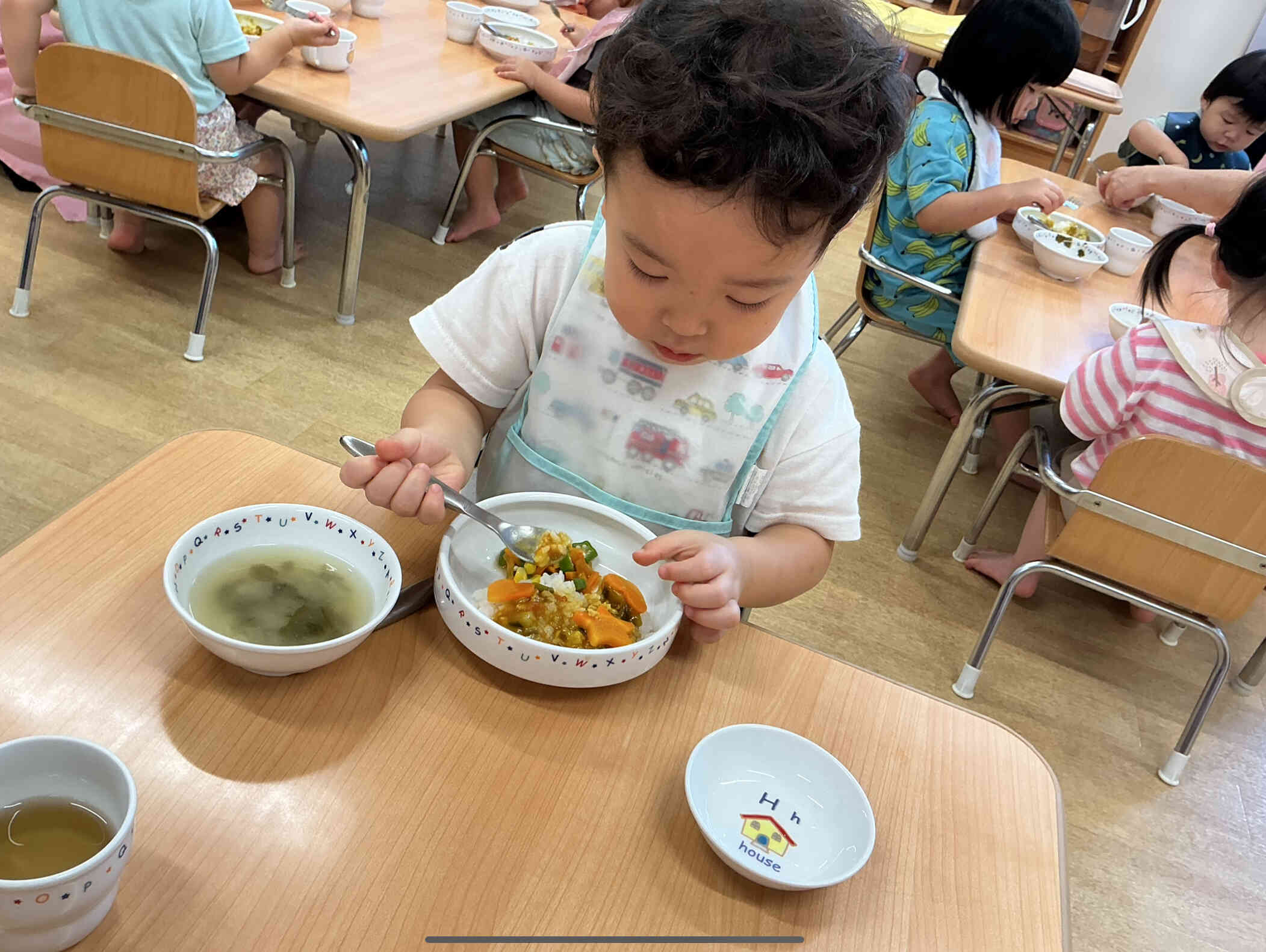 ナスやピーマンをちぎったねー