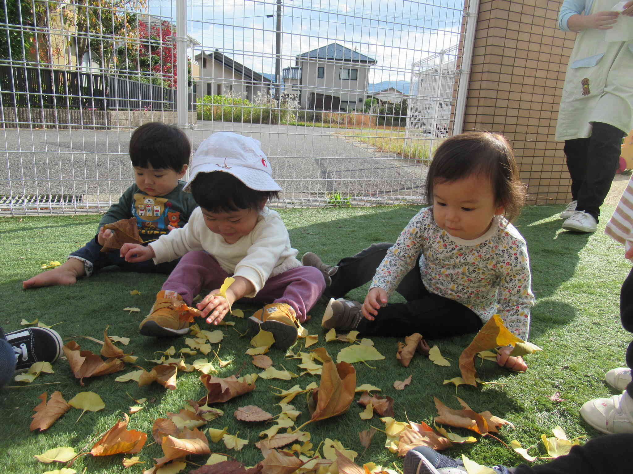 落ち葉あそび楽しいね♬（ひよこ組）